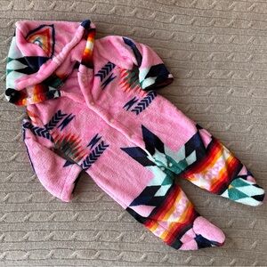 NWOT Baby Girl Hooded Fleece Footie, Southwestern Pink, 12 Months